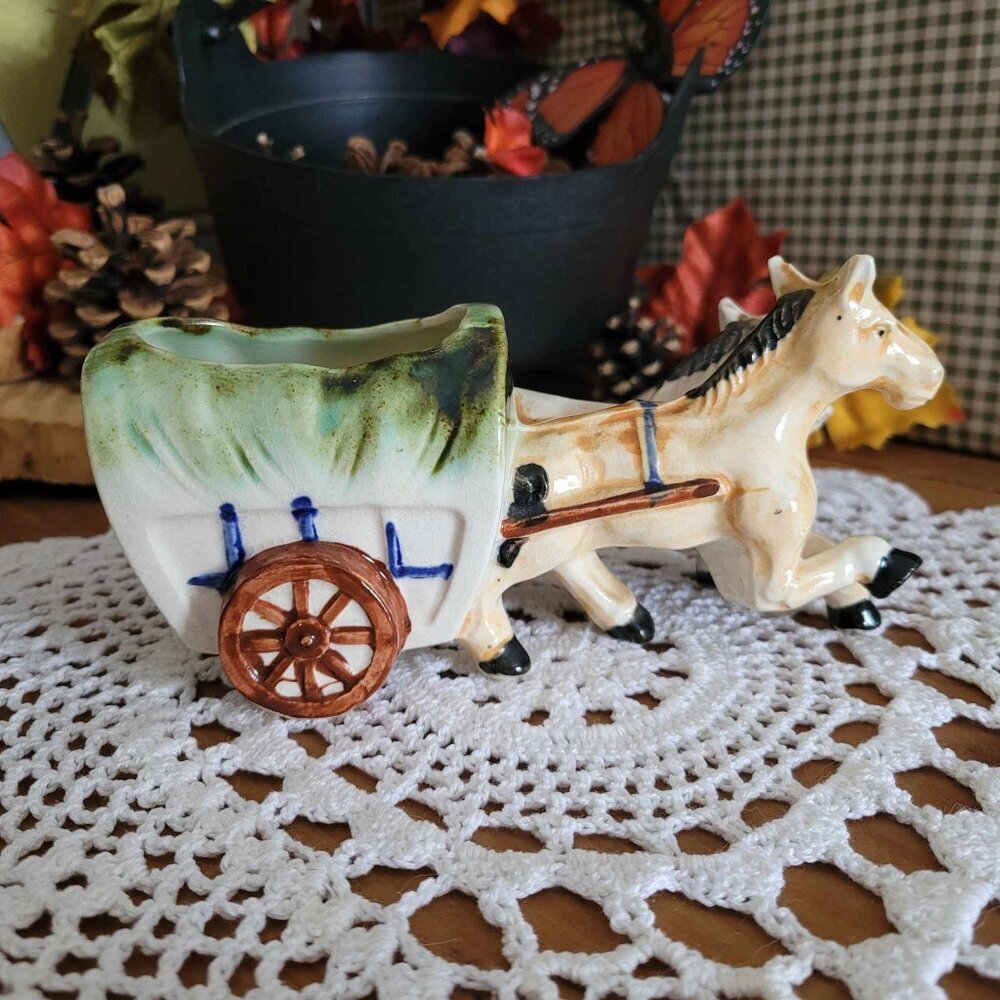 Occupied Japan Planter Horses & Cart - Picture 6 of 10